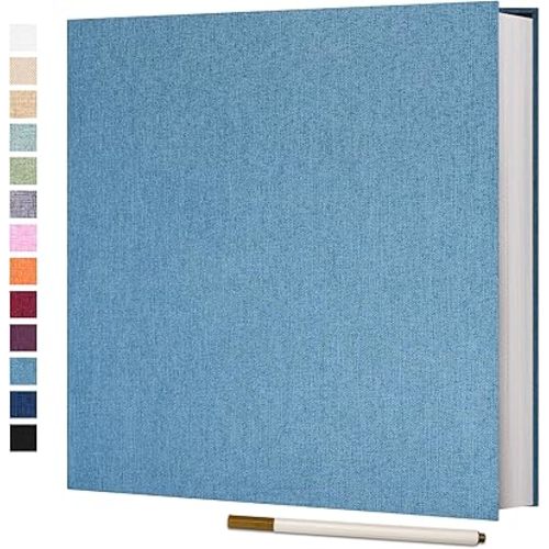 Vienrose Photo Album Self Adhesive 4x6 5x7 3x5 8x10 10x12 Scrapbook Album DIY Scrap Book with A Metallic Pen (13"x12.6" 60 Pages, Skyblue)