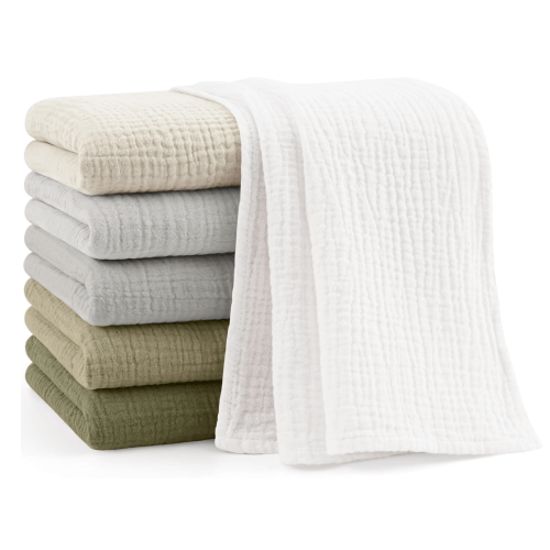 Bearmoss 6 Pack Large Muslin Burp Cloths for Baby Boy, Girl, 100% Cotton (Gray Green)
