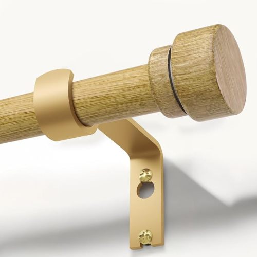 Lootkell Natural Light Wood Curtain Rods for Windows 72 to 144 1" Diameter Heavy Duty Window Curtain Rod Adjustable with Handmade Wood Grain Design for Living Room Bedroom Kitchen Farmhouse Outdoor