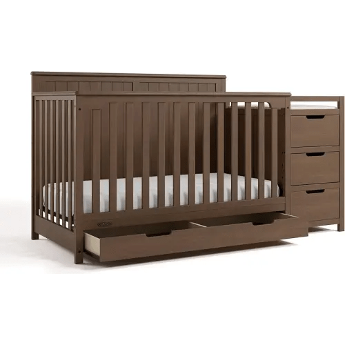 Graco Hadley 5-in-1 Convertible Crib & Changer (Hazelnut) – GREENGUARD Gold Certified, Fits Standard Crib Mattress, Converts to Toddler Bed and Full Bed, 4 Adjustable Mattress Heights