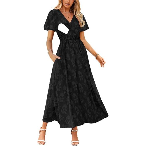 CzzzyL Women's Nursing Floral Dress V Neck Wedding Guest with Pockets