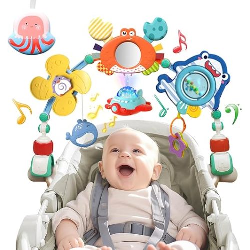 Musical Baby Stroller Arch Toys, Travel Car Seat Toys, Baby Play Arch Crib Accessory Toys, Mobile for Bassinet, Pram Activity Arch Bar Toys for Babies Infants