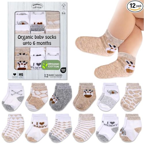 Mother's Choice Organic Cotton Baby Socks 0-6 Months - 12 pairs Soft and Cozy Newborn Gap Socks for Boys & Girls, Gentle Infant Wear, Ideal Baby Registry for Everyday Comfort for Babies