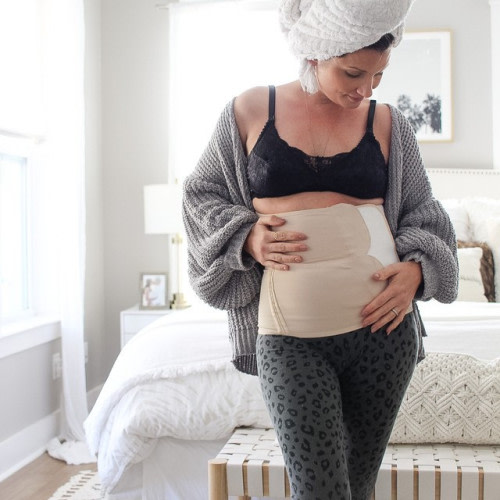 Belly Bandit Luxe Postpartum Belly Wrap - Adjustable Abdominal Binder with Five Levels of Targeted Compression for Recovery - Supports Core and Waist After C-Section or Natural Birth - Nude, Medium