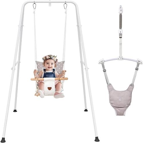 2 in 1 Baby Jumper with Toddler Swing, Baby Jumpers and Bouncers,Indoor Outdoor Toddler Swing Set, Cotton