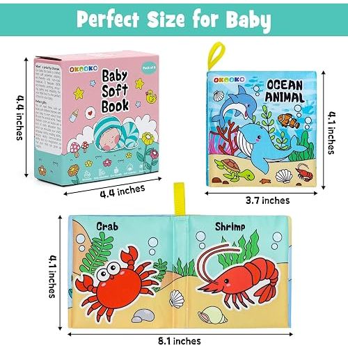 OKOOKO 6 Pack Soft Baby Book, Bath Toy, Soft Cloth Book, Crinkle Book