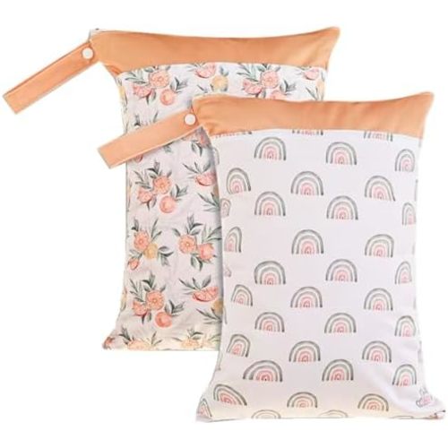 Wet Dry Bags with Two Zippered Pockets and Handle, Reusable Storage Bag for Breast Pump Parts & Baby Items, Waterproof Diaper Bags, Yoga Gym Bag for Swimsuits or Wet Clothes-2pcs, 11.8*15.75"