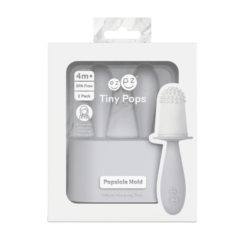 ezpz Tiny Pops (Pewter) - Popsicle Mold Set with Wands for Infants 4 Months + - Two Pack - Baby Essentials