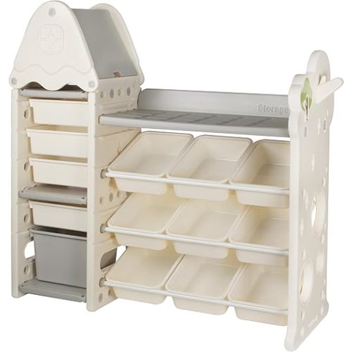 Kids Toy Storage Organizer with 14 Removable Toy Bins, 4-Tier Toy Organizers, Kids Bookshelf and Toy Storage for Playroom, Bedroom, Kids Room, Classroom