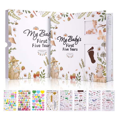 TJT Keepsake Baby Books for Newborn Baby Memory, First 5 Years Baby Memory Book Record Gift, 124 Pages Baby Album, Rabbit, Green