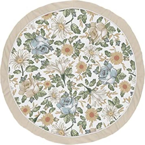 Sweet Jojo Designs Vintage Floral Blue Yellow Girl Baby Playmat Tummy Time Infant Play Mat - Slate Green Gold Orange Taupe Beige White Shabby Chic Rose Flower Boho Bohemian Farmhouse Roses Wildflower