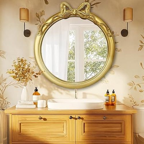 28x28 inch Bow Mirrors for Wall, Round/Circle God Decorative Wall Mounted Mirror, Irregular Mirrors Suitable for Bedroom, Hallway, Living Room Decoration, Bathroom Sink