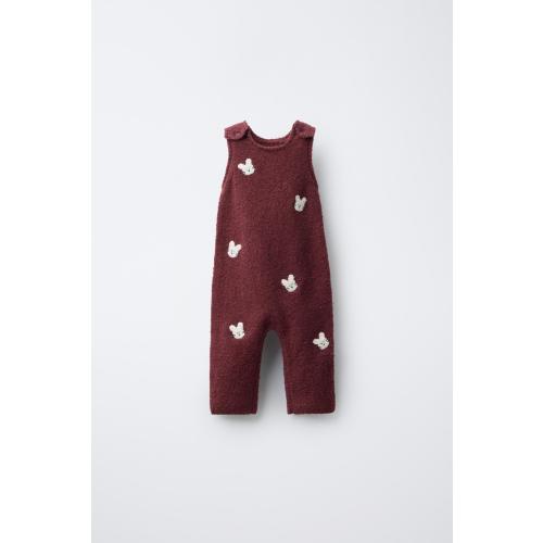 EMBROIDERED BUNNY KNIT OVERALLS 9-12 months - Raspberry | ZARA United States