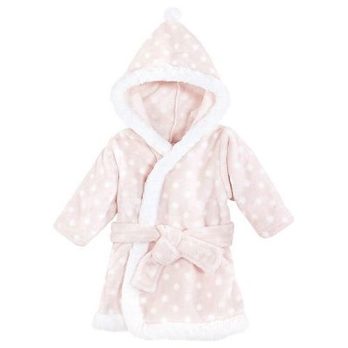 Infant Girl Plush Animal Face Bathrobe, Pink Polka Dot, 0-9 Months