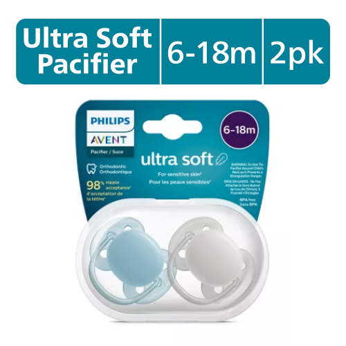 Philips Avent Ultra Soft Pacifier 6-18M, Misty Dawn / Silk Beige, 2 Pack SCF091/17