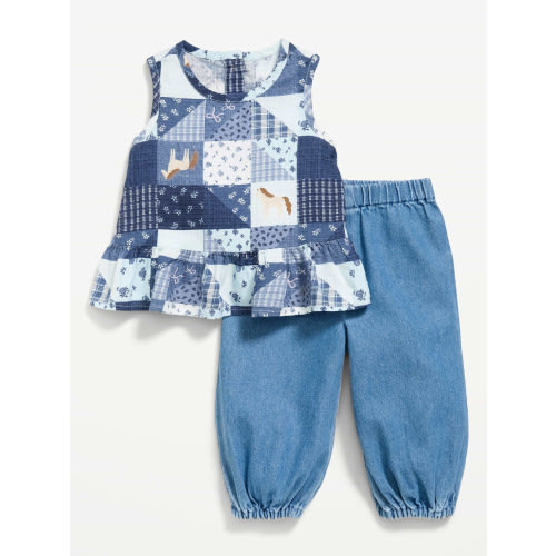 Sleeveless Patchwork Top and Pants Set for Baby