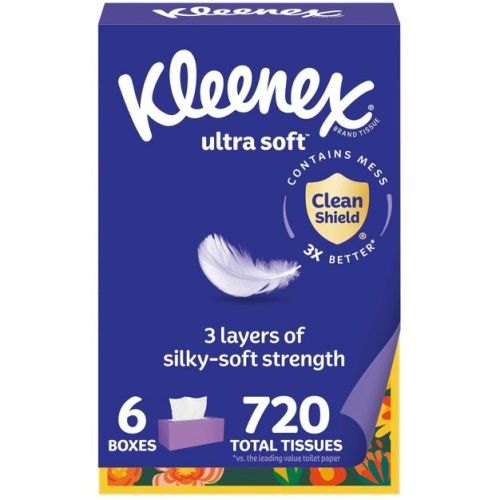 Kleenex Ultra Soft 3-Ply Facial Tissue - 6pk/720ct: Rectangle Shape, No Fragrance Added, Dye-Free