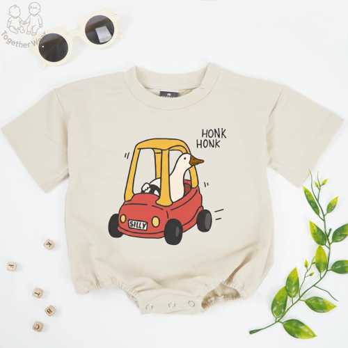 Silly Goose Red Car Baby Romper, Cute Baby Goose On The Loose Baby Bodysuit, Funny Duck Baby Clothes, Perfect for Thanksgiving