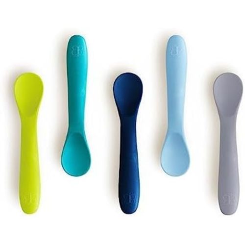 bblüv – Spoön - 5 Silicone Baby Spoons - Toddler Spoons, for Self Feeding and Baby Led Weaning, Food-Grade Silicone, BPA Free, Dishwasher Safe (Blue)