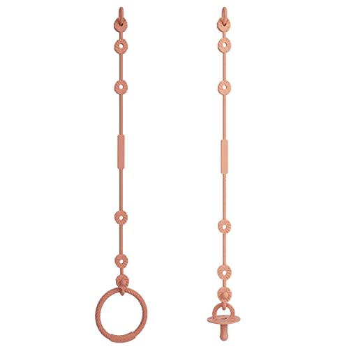 Toy Straps for Baby, Silicone Toy Straps Adjustable Stretchable Sippy Cup Straps for Strollers, High Chair, Cribs, Hanging Baskets, Shopping Trolley, Car Seat (Apricot+Muted)