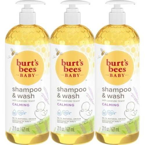 Burt's Bees Baby Calming Shampoo and Wash with Lavender, Tear-Free, Pediatrician Tested, 98.7% Natural Origin, 21 Fluid Ounces, Pack of 3