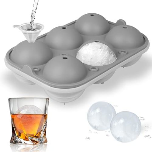 TINANA Ice Ball Maker, 2.5inch Reusable Ice Ball Form, Easy Release Round Silicone Ice Sphere Tray with Lids & Funnel for Whiskey, Cocktails, Bourbon