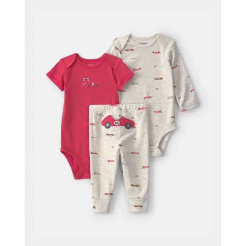 Baby Boy 3-Piece Race Car Bodysuit & Pant Set - Grey/Red | Carter's