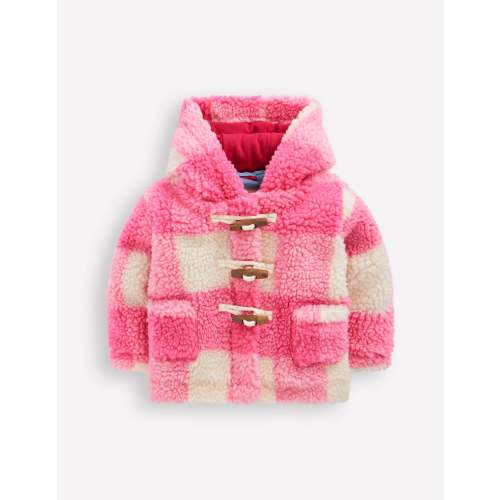 Girls Borg Duffle Coat-Pink Check