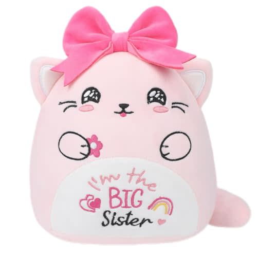 Big Sister Plush Cat Stuffed - I'm The Big Sister Bear Pink Cat Stuffed Animal with Bow New Sibling Gifts for Girls Kids 10 Inch