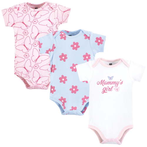 Hudson Baby Infant Girl Cotton Bodysuits, Mommys Girl Butterfly, 0-3 Months