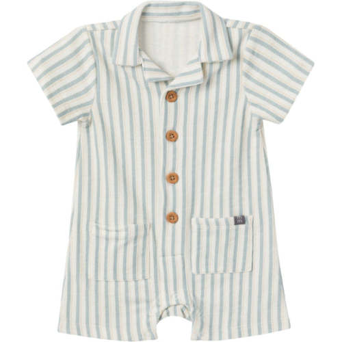 Baby Boys Teal Stripe Collared Short Sleeve Romper