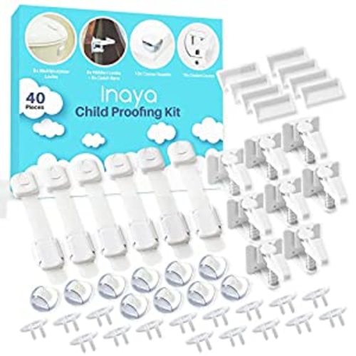 Complete Baby Proofing Kit - Child Safety Hidden Locks for Cabinets & Drawers, Adjustable Safety Latches, Corner Guards and Outlet Covers - Baby Proof Pack to Keep Your Child Safe at Home - 40 Piece Set