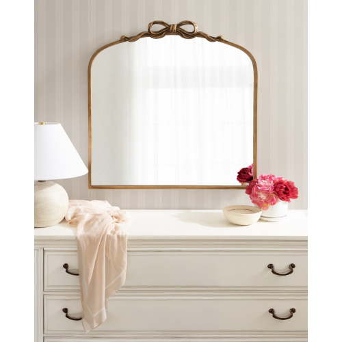 Kate and Laurel Arendahl Antique Ornate Ribbon Arched Mirror, 28 x 30, Gold, Decorative Baroque-Style Vintage Arch Mirror with Wide Frame and Ornamental Ribbon Crown