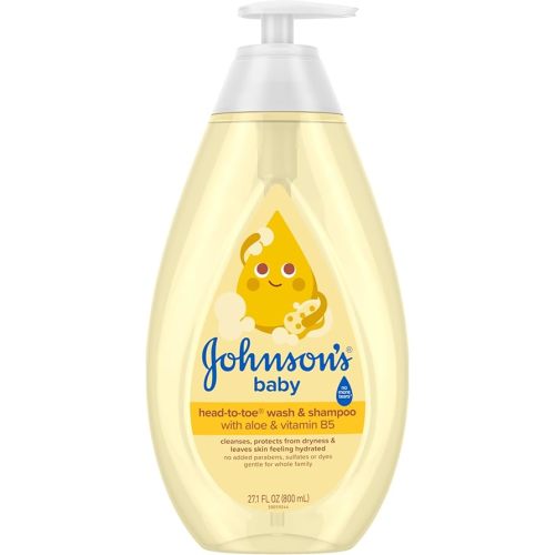 Johnson's Baby Head-To-Toe Baby Wash & Shampoo + Aloe & Vitamin B5, 2-in-1 Bath Wash Gently Cleanses Newborn's Delicate Skin & Hair, Hypoallergenic, No Added Parabens, Dyes & Sulfates, 27.1 fl. oz