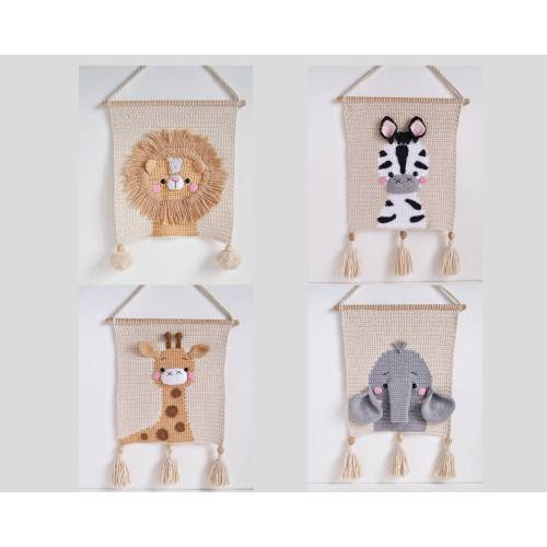 Lion, Giraffe, Elephant & Zebra Crochet Wall Hangings f