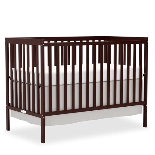 Baby Crib 5-in-1 Convertible, Wooden Nursery Cribs Converts to Toddler Bed, Daybed and Full Size Bed, 3 Adjustable Base, Non-Toxic Finish