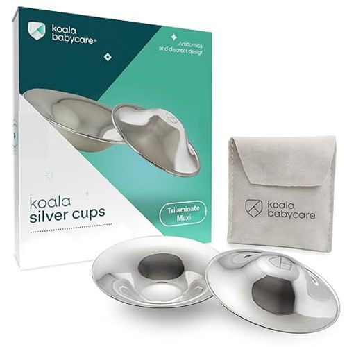 Koala Babycare The Original Silver Nursing Cups - Nipple Shields for Breastfeeding Newborn - Breastfeeding Essentials - Protect and Soothe - Tri-Laminate Silver - Maxi Size