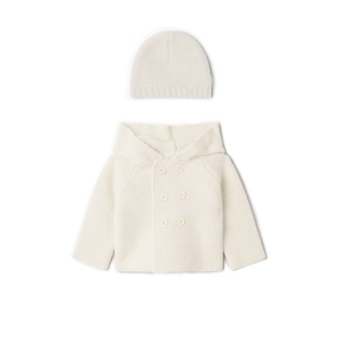 Cozy Knit Button-Front Hooded Jacket and Matching Hat Set