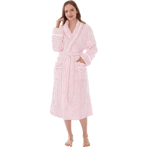 PAVILIA Women Plush Fleece Robe, Soft Textured Bathrobe, Lady Cozy Spa Long Robe