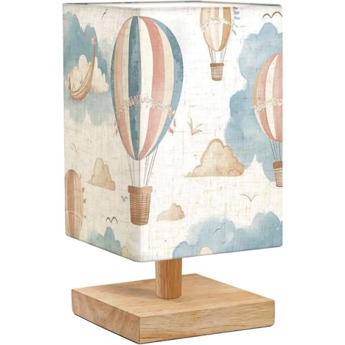 Bedside Desk Lamps, Minimalist Hot Air Balloons Seamless wall paper for baby room Pattern clouds Nightstand lamps, Small Table Lamp for Nursery Girls Kids Bedroom Classroom Living Room Dorm Decor