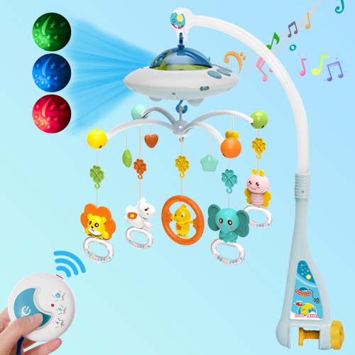 FVLOENG Crib Mobile with Music and Lights Nursery Mobile Holder for Cribs ,Baby Hanging Carousel, Snap on Musical Play Toys for Boys Girls