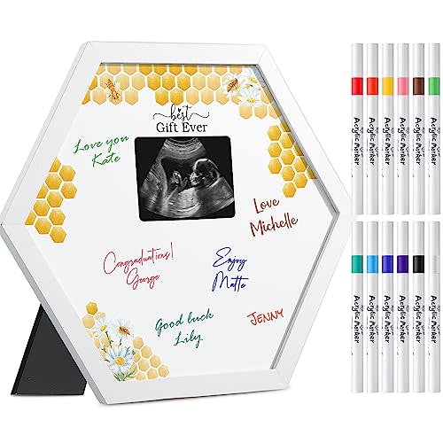 Thyle Honeycomb Baby Shower Sonogram Frame with 12 Markers Baby Shower Party Favors Signature Frame Guest Book Ultrasound Picture for Gender Reveal Party Gift Keepsake