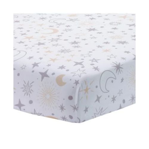Baby Goodnight Moon 100% Cotton White Fitted Crib Sheet - Moon/Stars