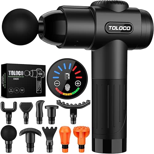 TOLOCO Massage Gun, Deep Tissue Back Massage for Athletes for Pain Relief, Percussion Massager with 10 Massages Heads & Silent Brushless Motor, Fathers Day Dad Gifts, Black