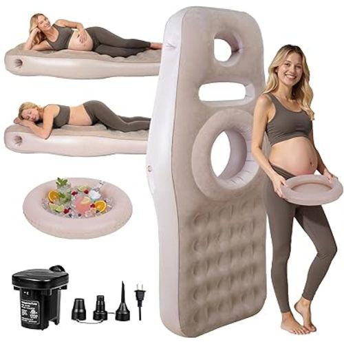 Inflatable Pregnancy Pillow with Belly & Head Hole, Prone Pregnancy Pillow for Stomach Sleepers, Belly Pillow Pregnancy Mattress for Pregnant Women, Maternity airbed Pool Float for Tummy Massage
