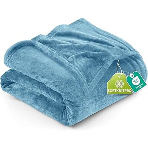 Utopia Bedding Fleece Blanket Queen Size Washed Blue 300GSM Luxury Fuzzy Soft Anti-Static Microfiber Bed Blanket (90x90 Inch)