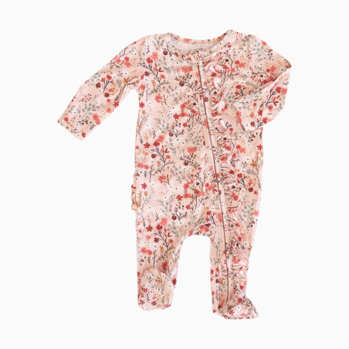 Caden Lane Ruffle Zipper Footie - Autumn Blooms, 0-3 M