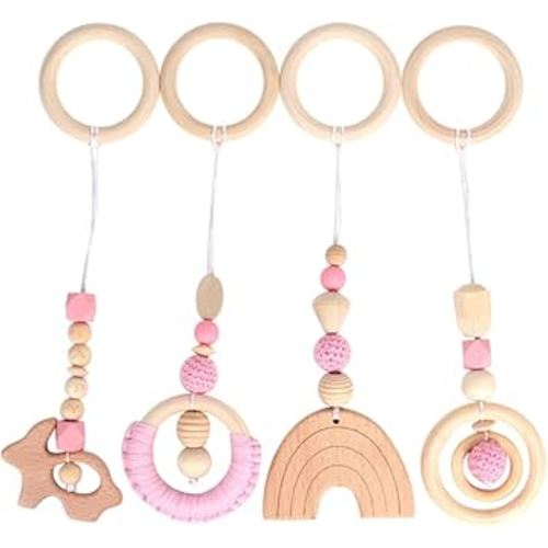 Wooden Baby Gym Hanging Toys, Wooden Baby Hanging Toys Foldable Baby Play Gym Frame Activity Center Hanging Bar Toys Newborn Gift for Baby Girls and Boys