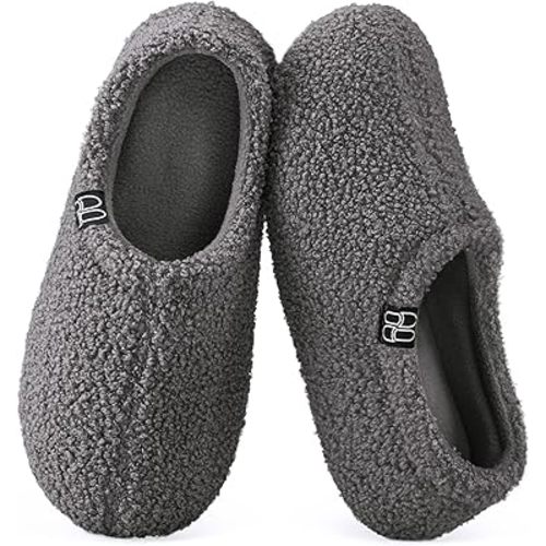 HomeTop Women's Fuzzy Curly Fur Memory Foam Loafer Slippers with Polar Fleece Lining