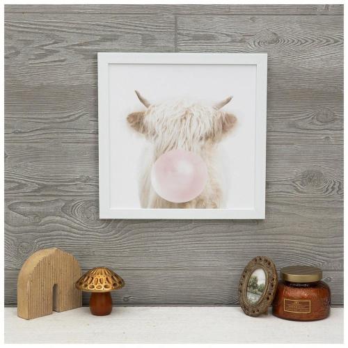 Highland Cow Bubblegum Framed Wall Decor